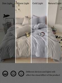 1 套柔软透气的灰色床上用品（1 个羽绒被套 + 2 个枕套），可机洗，适合所有季节 - 淺灰色 - 查看 11