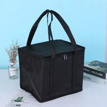 1 pieza Bolsa de compras aislada negra, bolsa aislada de gran capacidad, bolsa reutilizable de compras, bolsa enfriadora blanda, bolsa para comida para llevar o entrega de comidas, ligera, cremallera resistente, plegable, caja de almuerzo escolar, caja de almuerzo, utensilios de cocina, utensilios de oficina, utensilios de estudio, bolsa de picnic