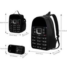 3PCS School Bag, Cell Phone Pattern, Book Bag, 17" Backpack, Lunch Bag, Pen Pouch - Multicolor - View 4