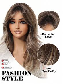 This 20-Inch Long, Wavy Brown Synthetic Wig With Long Curly Blonde Hair In The Middle Is A Cosplay Wig For Women's Daily Gatherings. It Is Suitable For Daily Wear During Holidays, Travels, Family Gatherings, And As A Gift For Halloween And Christmas - 挑染棕色 - 查看 7