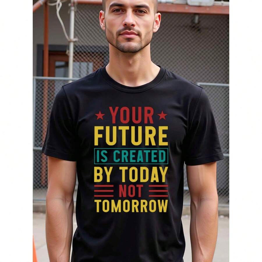 Fine Quality Natee Local Warehouse Permission Create Your Future Today Motivational T-Shirt, 100% Cotton Fabric,Crew Neck,Regular Fit,Weekend Casual Wear,180gsm,Halloween Thanksgiving Christmas Gift For Men Women Family Friends - màu đen - Xem 1
