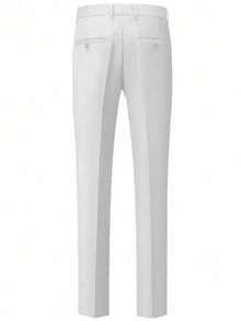 2pcs Men's Fashion New Solid Color Slim Fit Stretchy Suit Set, Including Double-Breasted Blazer And Trousers, Business Formal Work Outfit, Tuxedo - White - View 6