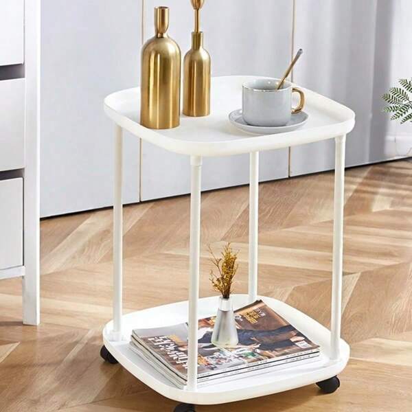 1pc Modern Simple Creative Coffee Table With 2-Tier Storage Shelves, Suitable For Living Room, Bedside, Bedroom And Office, Milky & Oil Style Coffee Table, Easy To Assemble