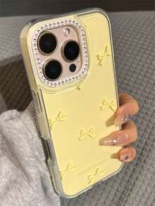 Ốp lưng điện thoại thời trang nơ sang trọng, ốp lưng điện thoại đính đá lấp lánh cao cấp tương thích với iPhone 17 16 15 14 Promax 13, ốp lưng bảo vệ mặt sau sang trọng, phong cách, lấp lánh, quà tặng đám cưới, tiệc tùng. - Màu vàng - Xem 3