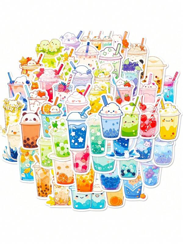 50/100pcs Fashionable Bubble Tea Stickers, Teenagers, Boys, Girls, Fashionable Stickers, Laptops, Water Bottles, Cups, Bicycles, Suitcases, Mobile Phones, Car Computer Cartoon Stickers,For School Supplies,Back To School
