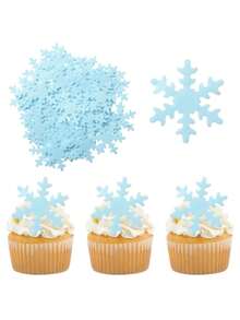50Pcs Edible Snowflakes Blue Cupcake Cake Toppers Decoration For Christmas Winter Frozen Theme Party Supplies