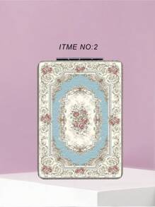 1个折叠式化妆镜，便携式轻巧手持镜，耐用PU皮革，花卉装饰设计，可折叠结构，180°翻盖，适合各种场合