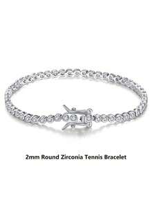 ORSA JEWELS 1入組純正925純銀圓石網球鏈手鍊 4A級立方氧化鋯女士手鏈豪華手鍊手鐲，適用於生日派對聖誕禮物 - 銀色 - 查看 18