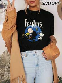 花生大冒险女款短袖针织圆领宽松休闲上衣简约基本款百搭T恤