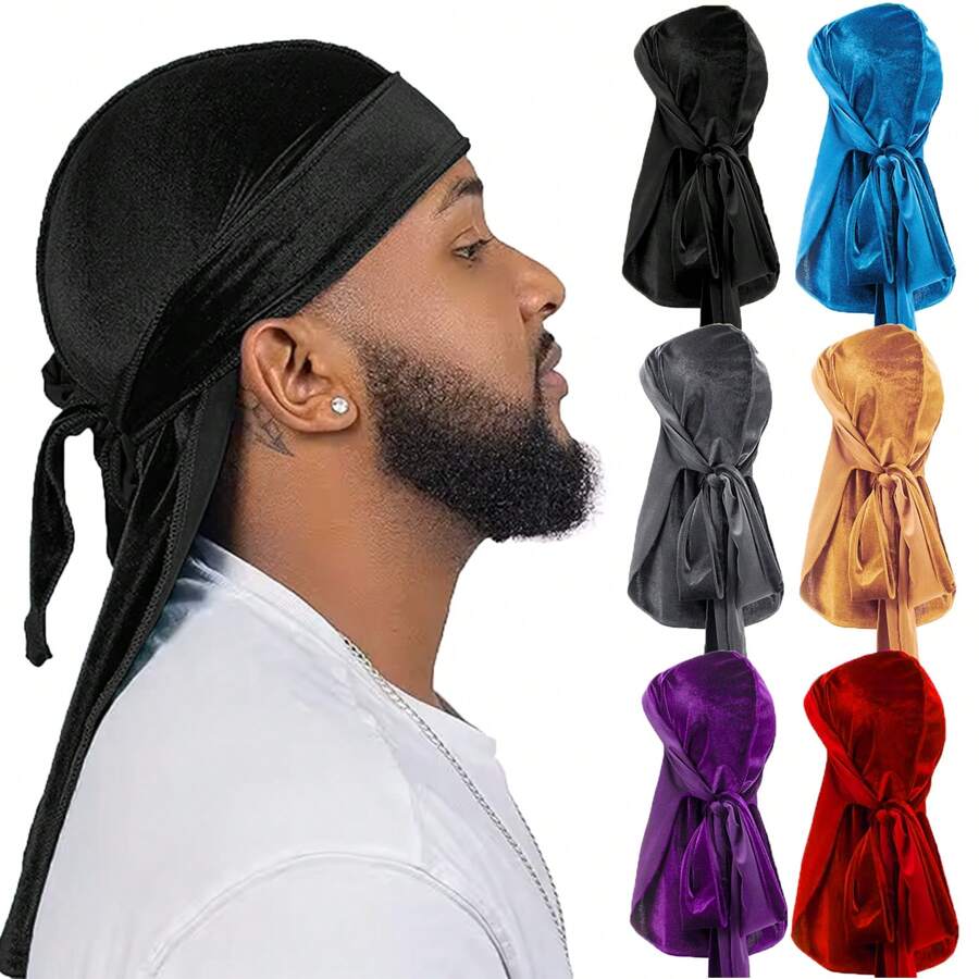 Set de 6 Durag-uri din catifea de culoare uni cu legături - Pălării în stil pirat pentru sporturi în aer liber, pălărie de pirat, costum de pirat