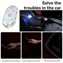 CyberDyer 2 szt. bezprzewodowe oświetlenie wewnętrzne LED do samochodu, 2 kolory oświetlenia wewnętrznego z 6 jasnymi koralikami LED, przenośna, ładowalna przez USB, dotykowa lampka nocna LED do wnętrza samochodu, dekoracja, akcesoria samochodowe, regały, szafki nocne, szafy