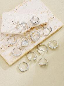 Set de 12/7 piezas de anillos de joyería gruesos y geométricos de estilo vintage con flores de metal simple, adecuados para vacaciones, playa, citas, uso casual diario y fiestas