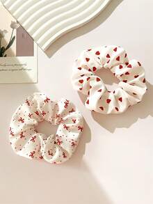 4pcs Spring/Summer Valentine's Day Sweet & Cute Fabric White, Red Polka Dot Scrunchies, Hair Ties, Headbands, Suitable For Daily Outfits, Elegant & Adorable Hair Accessories ,Scrunchy Hair Ties Valentine's Day Accessories Gift - Multicolor - View 7
