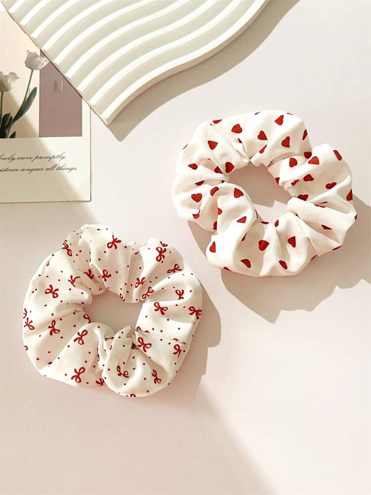 4pcs Spring/Summer Valentine's Day Sweet & Cute Fabric White, Red Polka Dot Scrunchies, Hair Ties, Headbands, Suitable For Daily Outfits, Elegant & Adorable Hair Accessories ,Scrunchy Hair Ties Valentine's Day Accessories Gift - Multicolor - View 6
