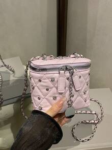 2026新款小众高品质化妆盒，迷你口红包，女士迷你时尚手提包/单肩包，闪亮盒式手拿包 - 粉色 - 查看 8