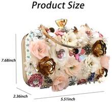 Women's Floral Evening Clutch Bag - Colorful Floral Clutch Bag With Metallic Rhinestones, Use Dinner Party Party Wedding Season Halloween Gift Etc. - Apricot - View 5
