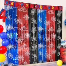 Spider Web Birthday Decorations 2 Pack Spider Party Supplies 3.3x6.6ft Red Blue And Black Spidey Tinsel Foil Fringe Curtains Backdrop Red And Blue Streamers Spider Theme Party Decorations - BlueRedandBlack - View 1