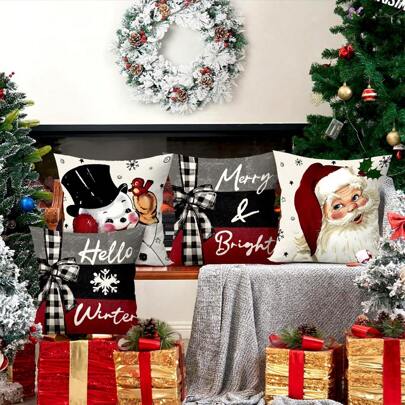 4pcs/280pcs Christmas Theme Pillow Covers, Featuring Red Cardinal, Christmas Snowman Elements, 45x45cm Pillow Covers, Suitable For Christmas Living Room Bedroom Sofa Decor, Christmas Party Gathering Decor, Christmas Party Restaurant Decor, Party Atmosphere Decoration, Without Pillow Insert, Suitable For Daily, Holiday, Party, Birthday, Wedding, Dinner, Kitchen, Dining Room And Other Home Textile Decorations