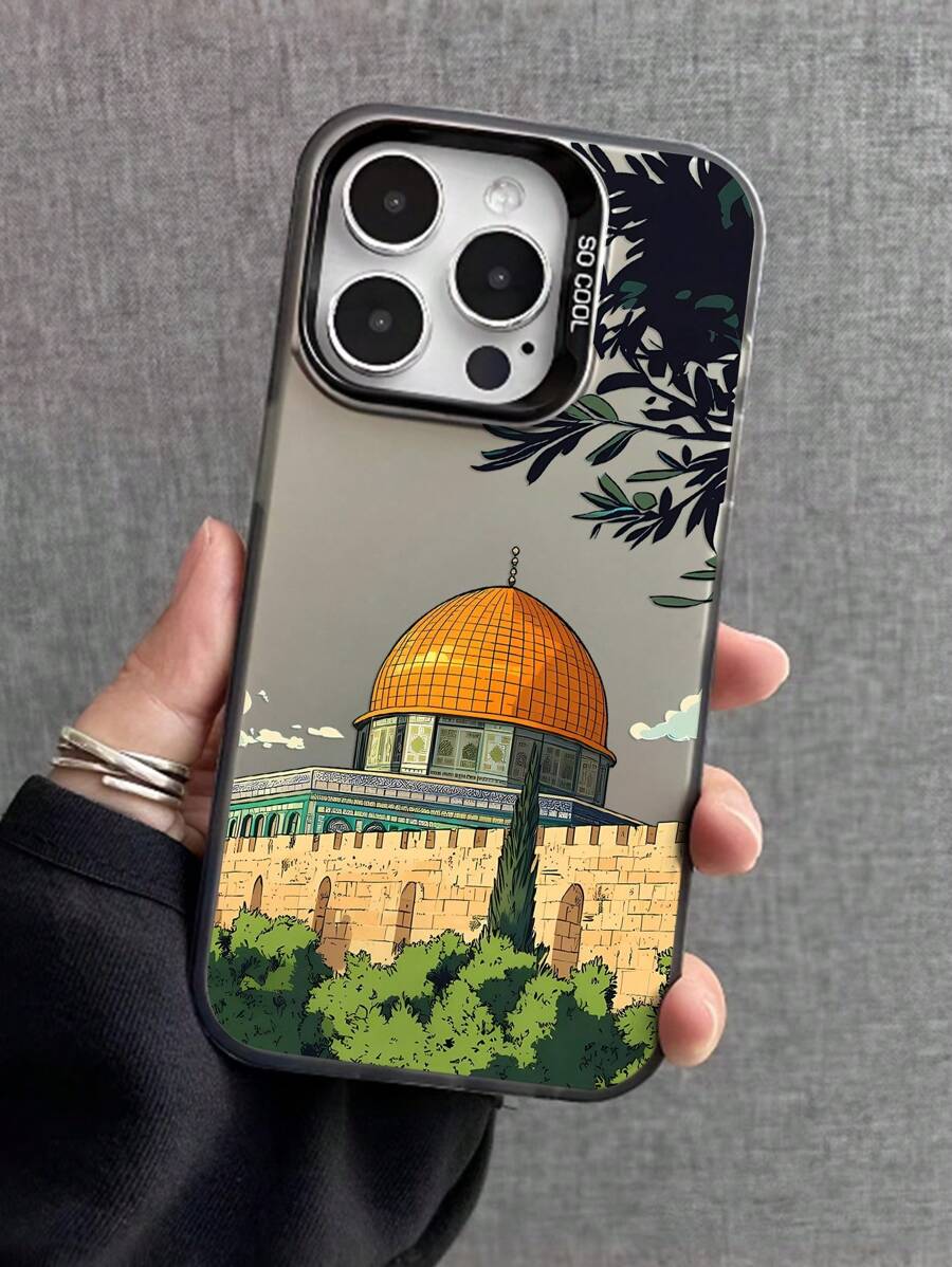 1 个金色屋顶建筑图案手机壳，磨砂防摔保护相机手机套，兼容 11、12、13、14、15、16 Pro Max、X、XS、XR、16E、15 Plus、Galaxy A03、A05、A05S、A12、A14、A15、A32 4G/5G、A35、A52/A52s 5G、OPPO A16、A17、A36、A57 4G、A58 4G、A60、A78 4G、A94、A95、Realme C21Y、C30、C35、C53、C67 4G、Vivo Y02、Y02s、Y03、Y18 4G、Y17s、Y20、Y21 防水防震防刮