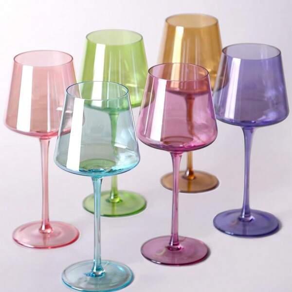 ELERGIFTS 6pcs,18oz,Colored Wine Glasses[Hand Blown] Crystal Colorful Wine Glass With With Long Stem-Muticolor Glasses Wedding Gift Set For Wine Lovers Wine Dinner-Mother's Day Gifts
