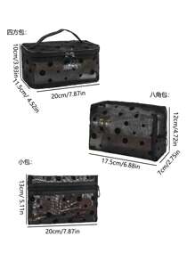 3 件/套大容量时尚简约透明镂空网眼化妆包，适合旅行、户外、家居使用、化妆包、化妆包、化妆包、化妆包、化妆品收纳包、旅行、化妆袋、包、化妆包、化妆袋、旅行必需品、小袋包、化妆包、包、旅行必需品、化妆配件、小化妆包 - 黑色 - 查看 11