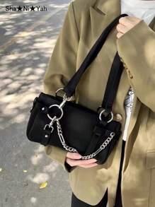 甜美酷炫辣妹金属链条装饰暗黑哥特风B2Y风朋克复古腋下单肩包