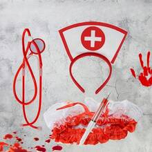 4/2/1pc Halloween Sexy Nurse Cross Headband Stethoscope Pen Set Cosplay Party Series Single Dance Costume Accessories, Christmas Women Whimsical Fashion Basic Outfit Set