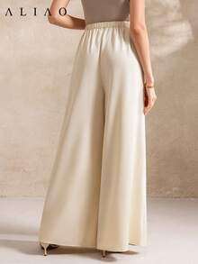 Aliao Elegant Plain Simple Straight High-Waisted City Casual Loose Straight Leg Pant, Office Outfits, Casual, Modest, Brunch Outfits For Women, Club Outfits, Vacation Outfits Woman, Business Casual Woman - Apricot - View 5