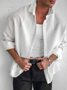 男士简约提花条纹休闲时尚百搭长袖宽松衬衫，秋季 - 彩色 - 查看 2