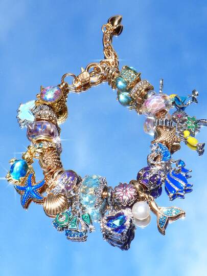 1 件海洋风格手链、海星和贝壳度假风格手链、时尚美人鱼尾巴手链、经典海洋心形手链