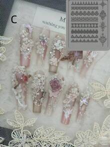 蕾丝硅胶美甲模具，法式蕾丝高透明度美甲模具