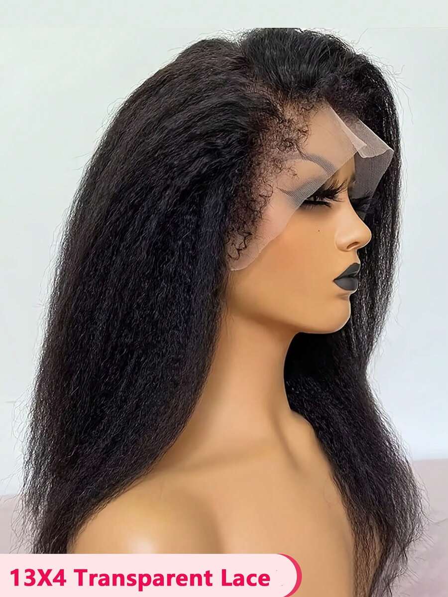 Yaki 直发 13x4 透明蕾丝假发 真人发和合成发 预拔巴西发 自然色 150% 密度