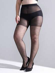 1 件女士加大码波尔卡圆点黑色长筒袜 - 黑色 - 查看 1