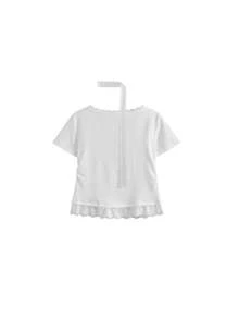 修身蕾丝边T恤配蕾丝围巾，休闲风 - 白色 - 查看 5