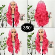 13x4 Free Part HD Lace Front Wig Ombre Purple Color Long Body Wave Synthetic Hair 180% Density Pre-Plucked Glueless Purple Ombre Colored Long Wavy Hair 26 Inch Free Part Soft Natural Look For Women Versatile Styling Options - 漸層紅色 - 查看 8