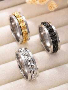 1pc Fashionable Punk Style Stress Relief Stainless Steel Rotatable Gear Chain Ring, Suitable For Men And Women, Everyday Wear - Ring - View 2