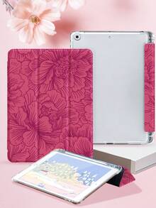 Shockproof Floral Pattern Rose Red Floral Line Pattern Tablet Protective Case, Compatible With IPad 9.7/10.2/10.5/10.9/12.9/Pro 11 (10th Gen), Galaxy Tab S6 Lite 10.4", Kindle Paperwhite (12th Gen, 2024 Release), Kindle (11th Gen), Soft Shock-Proof, Smart Stand/Auto Wake/Sleep Function Spring Gift - Multicolor - View 4