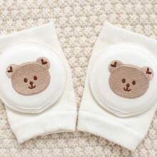 1 Paar Baby Krabbel Knieschoner, besticktes Design, rutschfestes atmungsaktives Mesh-Gewebe, geeignet für Kinder von 0-3 Jahren zum Krabbeln, Laufen, für Aktivitäten drinnen/Outdoor und rutschfesten Schutz