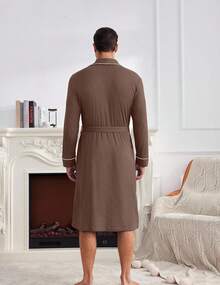 Mens Robes Lightweight Waffle Knit Kimono Bathrobe Long Sleeve Sleepwear Soft Knee Length Robe With Pockets S-3XLhalloween - Clear Blue - View 3