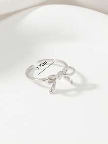 1pc Cute Minimalist Alloy Geometric Bow Adjustable Ring, Girl Jewelry - Silver - View 4