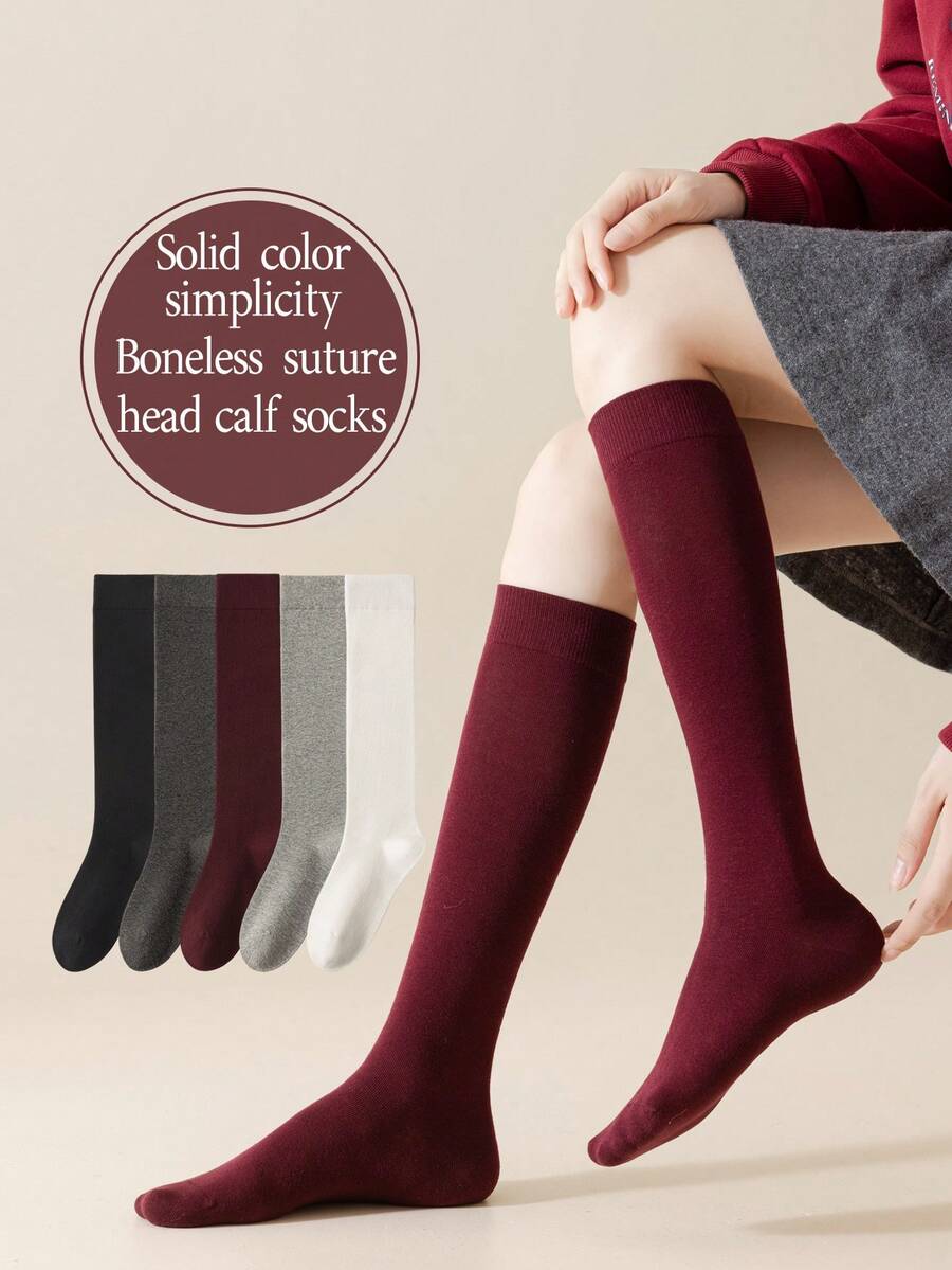 1 Đôi tất cao đến đầu gối màu trơn dành cho nữ, màu đỏ Angora, không đường may, màu trơn đơn giản, độ dài kéo dài, cotton nguyên chất, chống trượt, mềm mại, chống xù lông, phong cách trường JK, thon gọn, Y2K, ấm áp - Nhiều màu - Xem 1