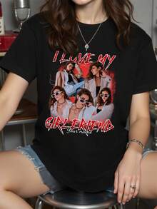 Customized Photo T-Shirt - Add Your Favorite Photo And Text (Girlfriend Photo/Couple Photo/Family Photo/Selfie/Pet Photo/Friend Photo) - Black - View 5