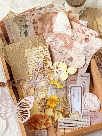 MOCARD 37 قطعة/عبوة ورق تجليد مزخرف بطريقة عتيقة، ورق حرفي للديكور DIY، هدايا المناسبات، خامات كولاج يدوية، لوازم مخطط دفتر ذاتي التصميم، لوازم مدرسية إبداعية، للعودة إلى المدرسة