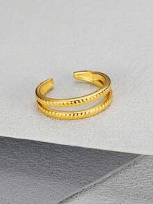 MONALLY 1pc Minimalist Adjustable Stainless Steel Ring, Elegant Design Party Accessory Gift For Women - Yellow Gold - View 3