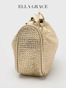 ELLA GRACE-Mini Gold Elegance Bag With Metallic Handle,Suitable For Shopping, Outings And Daily Commuting. - Gold - View 3
