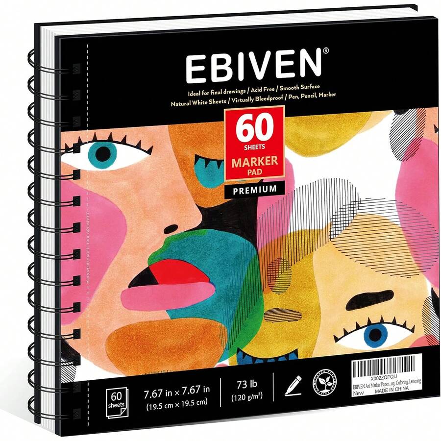 - Bloc de papel para marcador artístico, cuaderno de bocetos cuadrado portátil de 19.3 x 19.56, 60 hojas de rotuladores, papel de dibujo de 120 g/²/31.75 kg para dibujo y pintura, - 9" x 12" - Ver 1