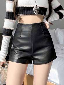 PU pantalones cortos de las mujeres verano / otoño picante chica de cintura alta delgada pantalones ajustados calientes - Negro - Ver 6