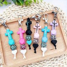 43pcs Christian Silicone Cross Beads Multicolor Silicone Bead Set, Mixed Colors, 15mm Flat Round Beads, For DIY Crafts Jewelry Making Jewelry Pen Phone Strap Pendant - 2D Cross Series - View 3