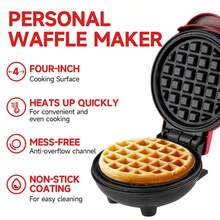 HONGMEI 1 pieza Enchufe de pared Waflera mini de 4 pulgadas y 350 vatios para wafles individuales, hash browns, keto chaffles con superficies antiadherentes y fáciles de limpiar - Tipo de Enchufe A USA (110-127V) - Ver 7