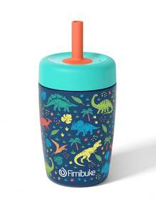 Kids & Toddler Cups Spill Proof, 12 OZ Insulated Sippy Cups For Toddlers Boys Girls, Stainless Steel Kids Water Bottle With Twist Lids & Silicone Straw - khủng long - Xem 1